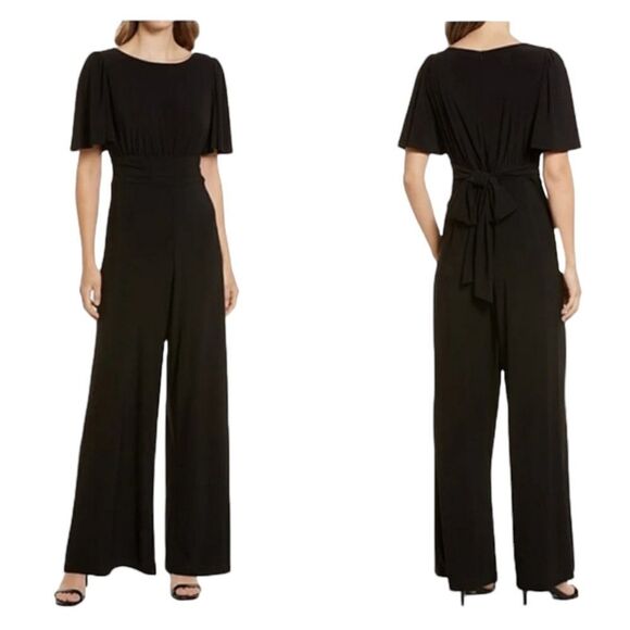 Julia Jordan Black Flutter Sleeve Stretch Jersey Wide Leg Jumpsuit Sz 12 - Picture 16 of 16